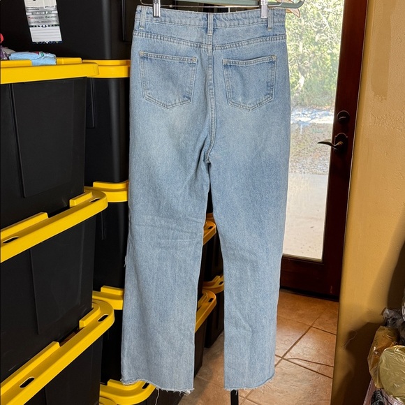 SHEIN EZwear Ripped Cutout Wide Leg Jeans Size 6 Light Wash Y2K Streetwear Denim - Picture 12 of 16